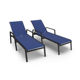 Kit Espreguiçadeira Cadeira Mesa Alumínio Preto Tela Azul - 3