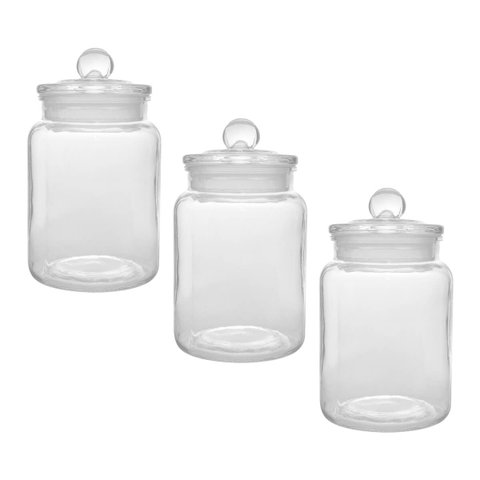 Kit 3 Potes Porta Mantimento Vidro Arena 1,6L com Tampa