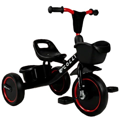 Triciclo Infantil Colli Kim Preto Fosco com Cestinha Aro 12 com Pedal Andador Bebê 2+ Anos Bicicleta