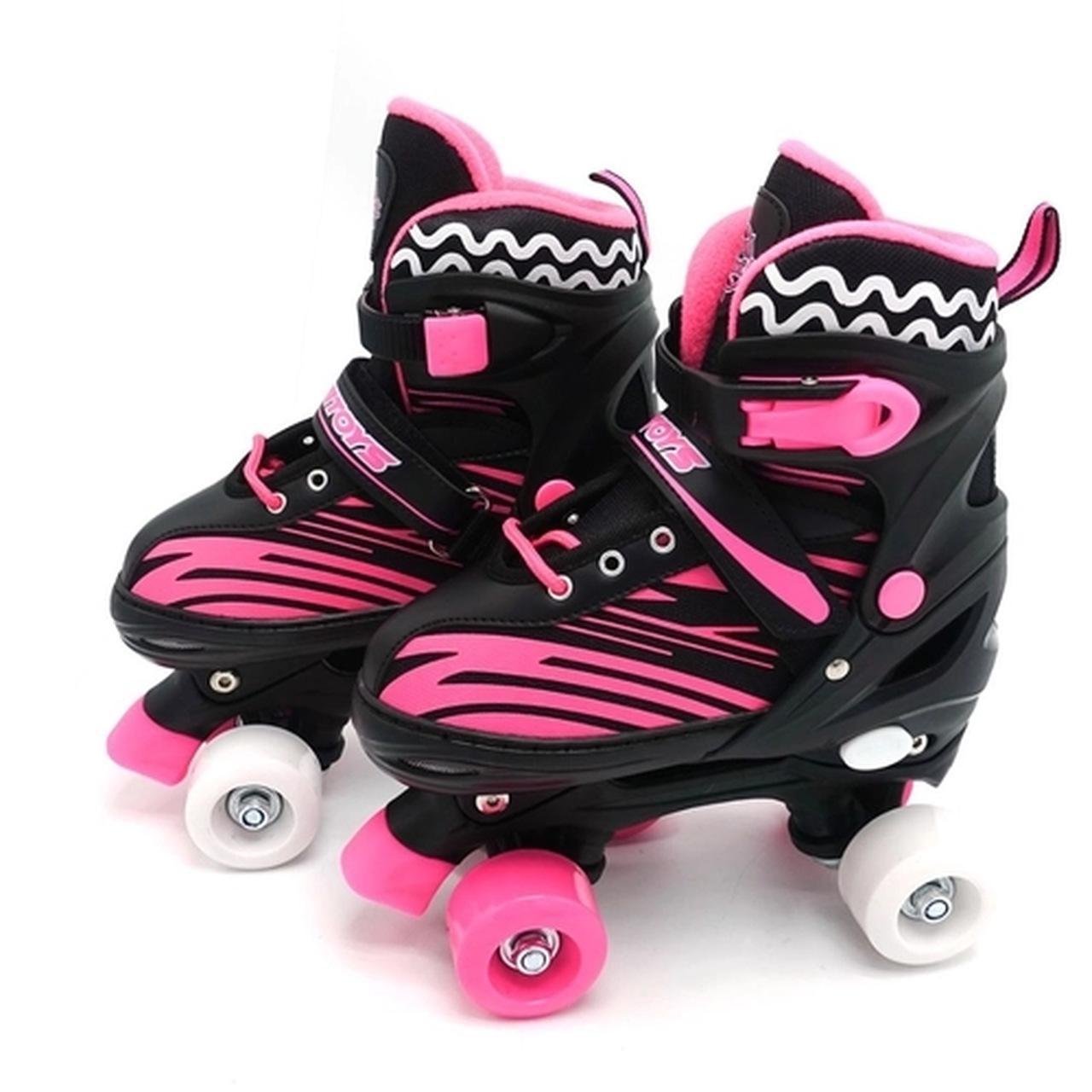 Patins 4 Rodas com Proteção Preto/rosa 34/37 Unitoys 1513