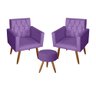 Kit 2 Poltrona para Sala de Estar Thais Capitonê Strass e 1 Puff Redondo Suede Roxo - Móveis - 1