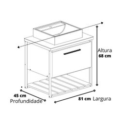 Armário Gabinete Banheiro 80cm Mdf com Espelheira 1 Porta Titanium - 4
