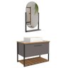 Armário Gabinete Banheiro 80cm Mdf com Espelheira 1 Porta Titanium - 2
