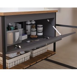 Armário Gabinete Banheiro 80cm Mdf com Espelheira 1 Porta Titanium - 9