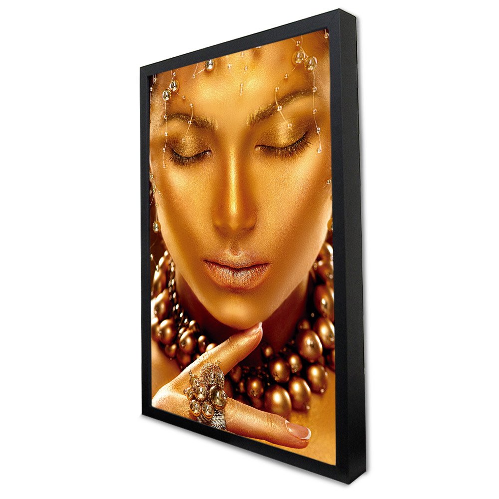 Quadro Decorativo Caixa Mulher a Face Dourada Tacolado Moldura Caixa Alta 4,5cm Preta sem Vidro 80 X - 1