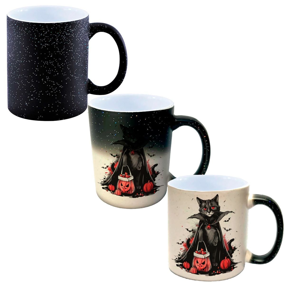 Caneca Mágica Glitter Muda de Cor Y2 Gato Halloween Abobora 45 - 1