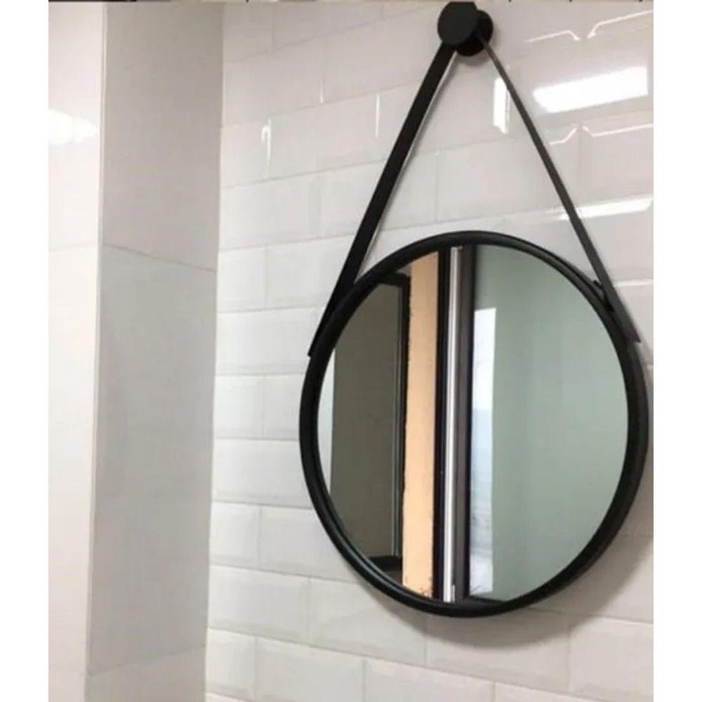 Espelho Redondo Decorativo com Alça 45cm Diversas Cores: Preto com Alça Preta - 9