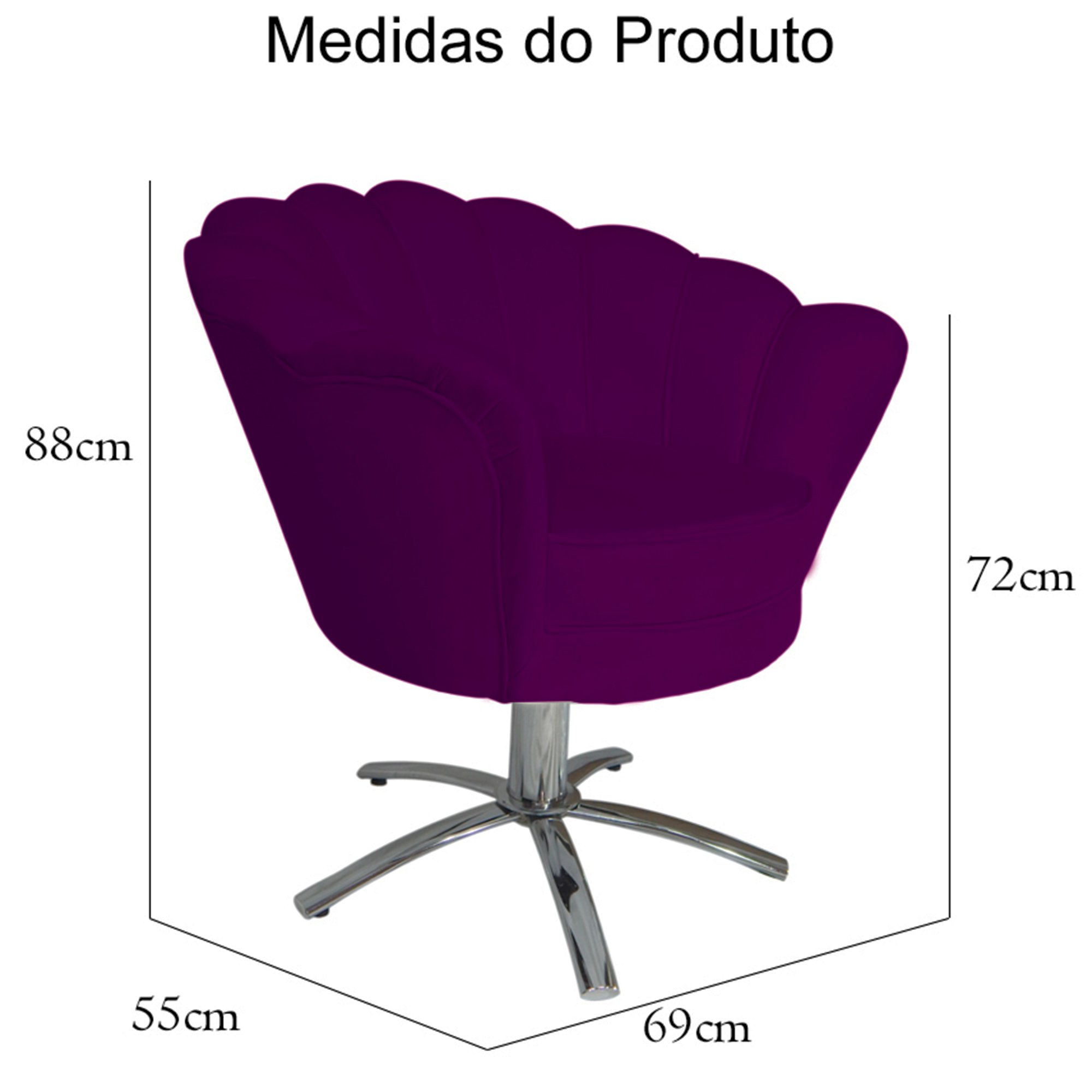 Poltrona Cadeira com Base Giratoria Cromado Pétala Suede Roxo - 5