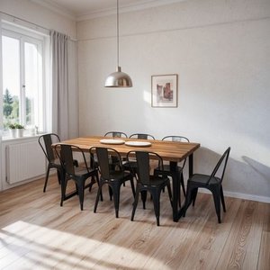 Mesa de Jantar Industrial Madeira Teca Pés Metalon 180x90cm:preto/teca