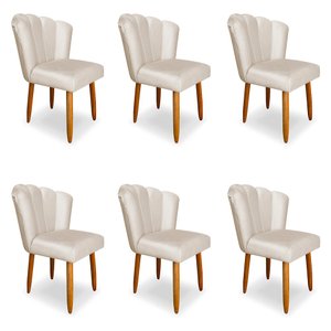 Kit 6 Cadeiras de Jantar Pétala Estofada Pés Palito Veludo Bege - Montanaris Decor