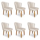 Ver imagem 1 de Kit 6 Cadeiras de Jantar Pétala Estofada Pés Palito Veludo Bege - Montanaris Decor