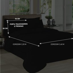 Kit Colcha Casal com Porta Travesseiros e Fronhas Toque Suave Preto Casa Dona - 4