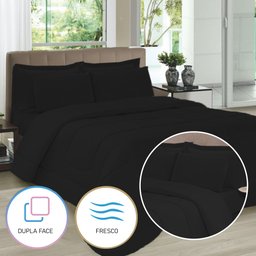 Kit Colcha Casal com Porta Travesseiros e Fronhas Toque Suave Preto Casa Dona - 2