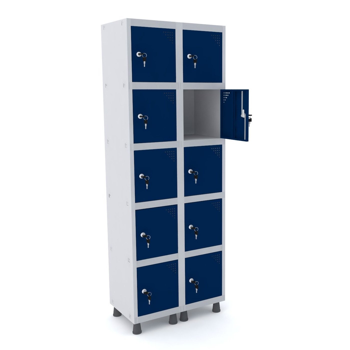 ROUPEIRO DE AÇO 2M 10 PORTAS FECHADURA PANDIN - CINZA/AZUL DEL REY GRF 502/10 DI