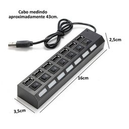 Hub Usb 2.0 Extensor Usb 7 Portas Switch On/off Led Indicador 480mbps - 2