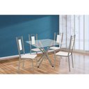 Ver imagem 1 de Conjunto: Mesa Sala Jantar Volga C/ Tampo de Vidro 90cm e 4 Cadeiras Florença Niquel - Courano