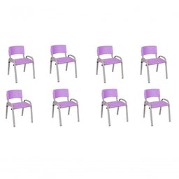 Kit 8 Cadeira Iso Infantil Creche, Base Cinza Lilas - 1