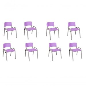 Kit 8 Cadeira Iso Infantil Creche, Base Cinza Lilas