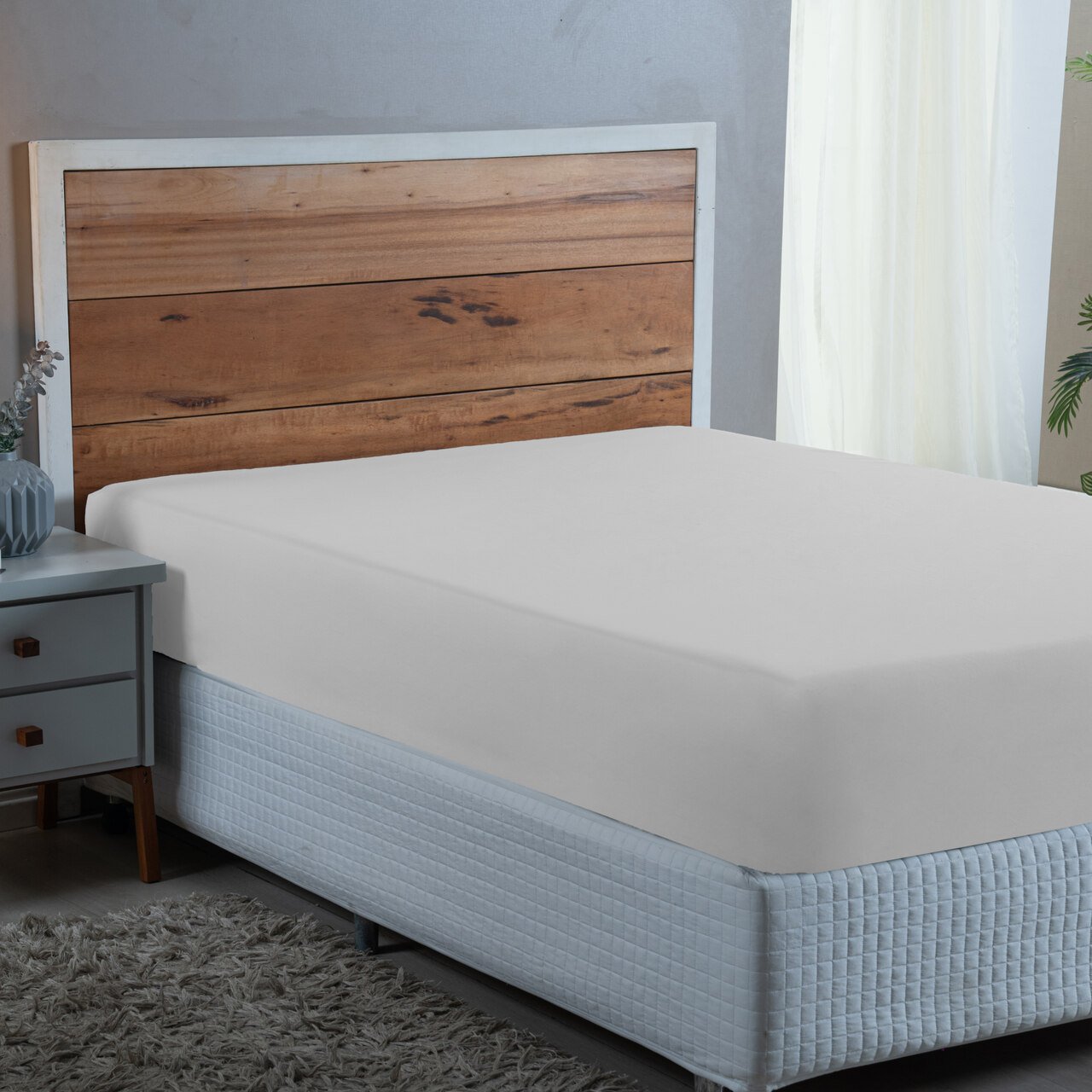 Lençol Casal com Elástico Algodão 300 Fios Cama Box Padrão:branco - 1