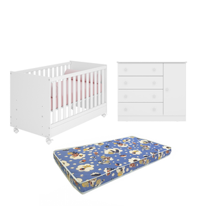 O Conjunto Perfeito para Seu Bebê Berço Americano + Cômoda + Colchão Ortobom Branco - Qmovi