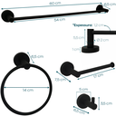 Ver imagem 5 de Kit Acessorios Banheiro Preto Fosco Aço Inox 4 Peças Papeleira Cabide Toalheiro Porta Toalha Argola