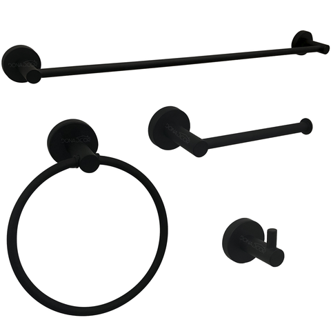 Kit Acessorios Banheiro Preto Fosco Aço Inox 4 Peças Papeleira Cabide Toalheiro Porta Toalha Argola