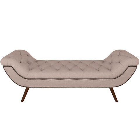 Puff Recamier Decorativo com Tachas 160 cm Santorini P05 Linho Bege Escuro - Lyam Decor