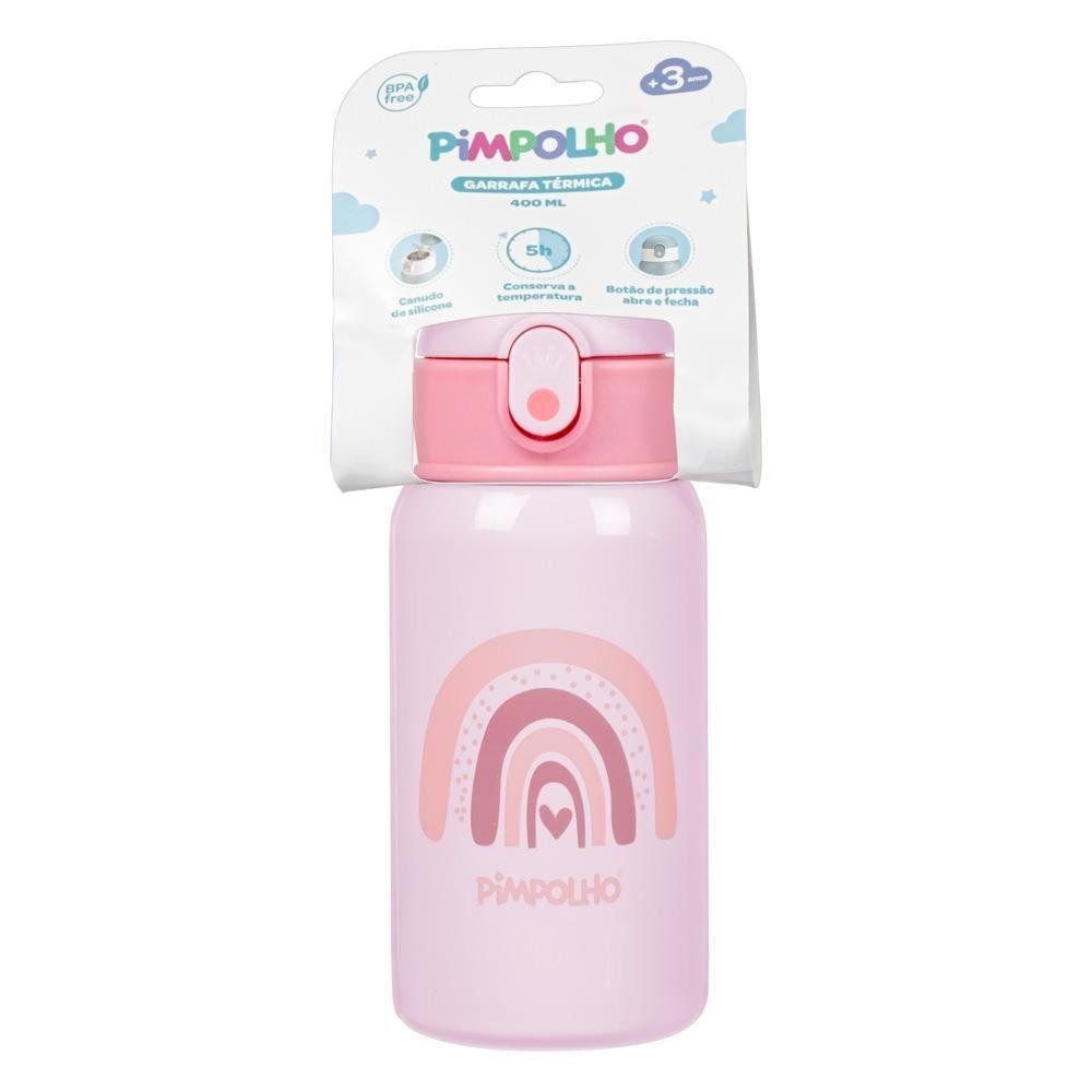 Garrafa Térmica Infantil 400 Ml com Canudo Rosa Pimpolho