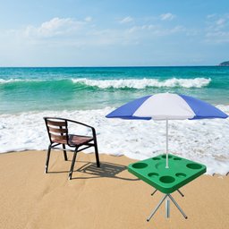 Mesa Praia Dobrável Petisqueira e Suporte Guarda Sol Chão Cor:verde - 2