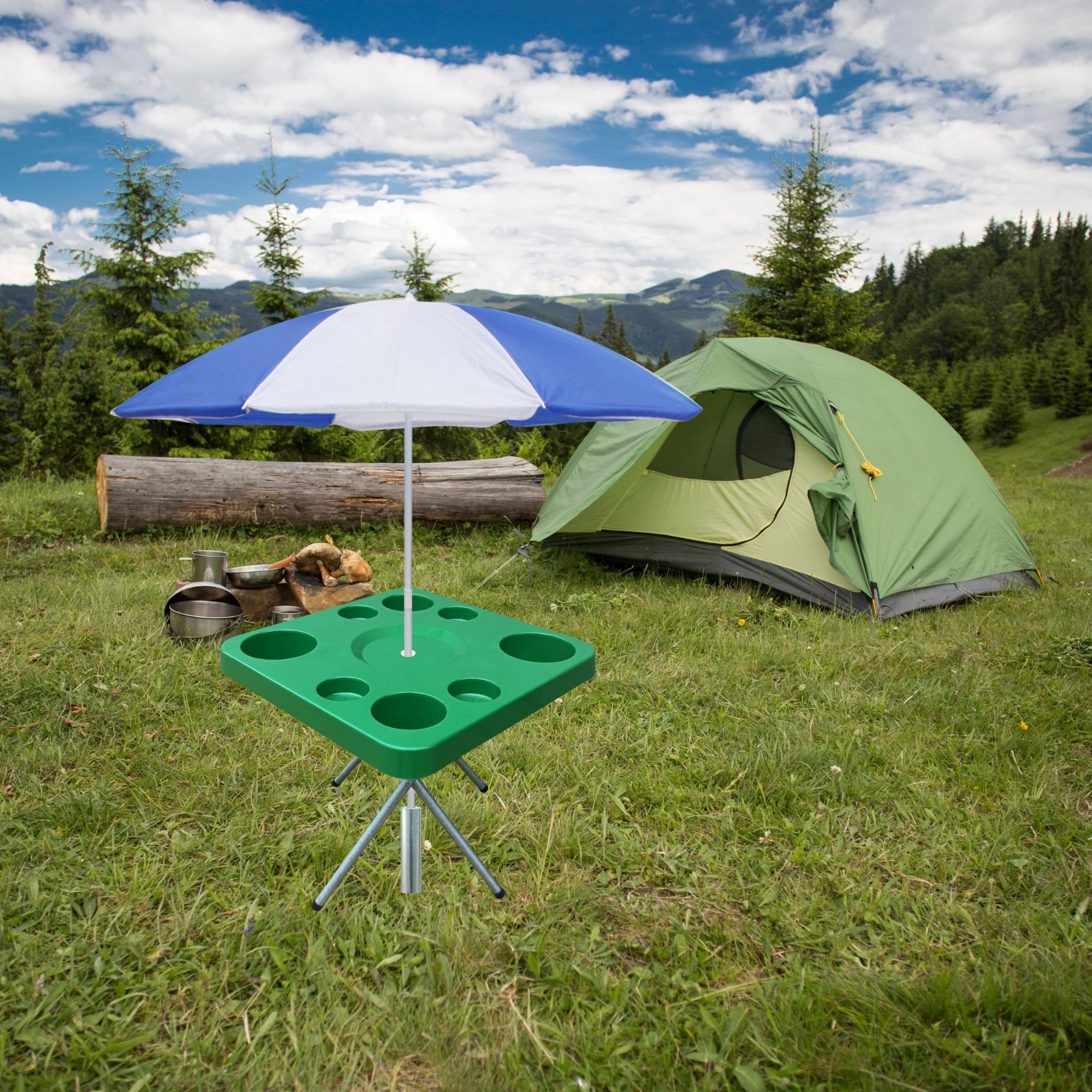 Mesa Praia Dobrável Petisqueira e Suporte Guarda Sol Chão Cor:verde - 6