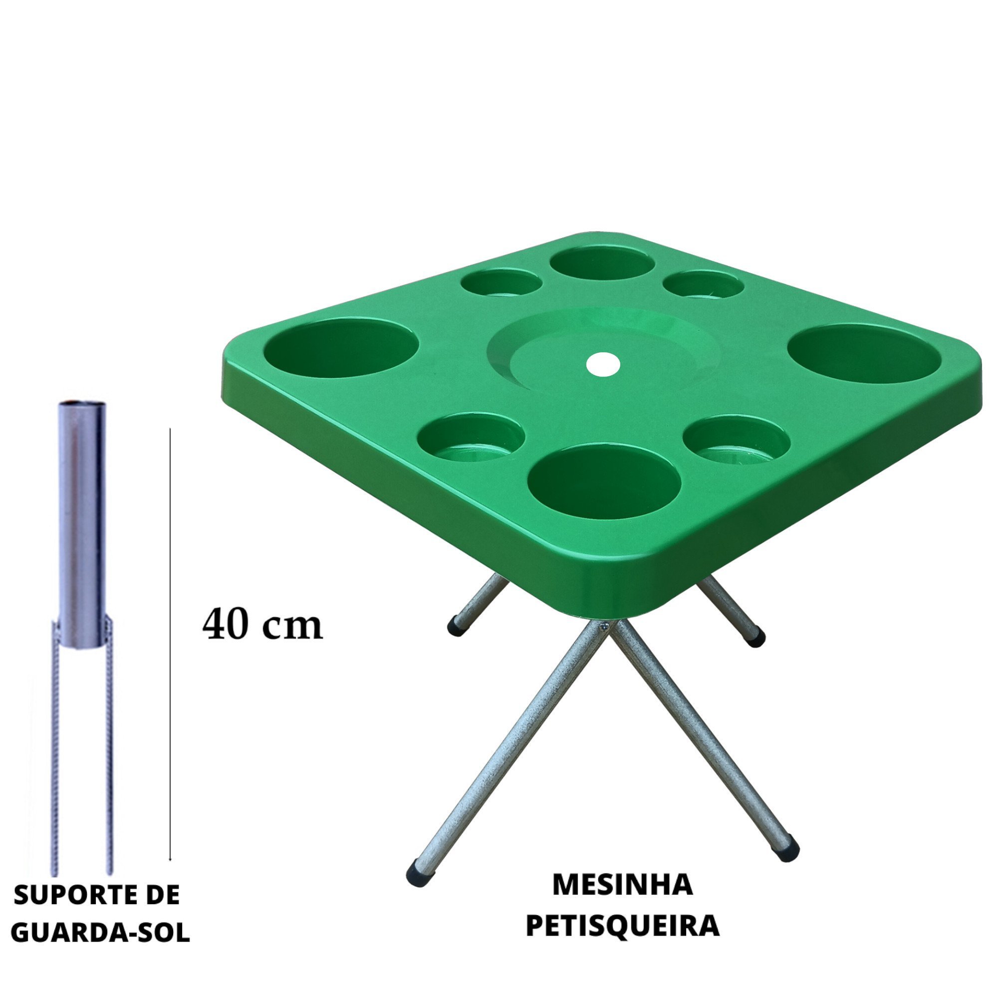 Mesa Praia Dobrável Petisqueira e Suporte Guarda Sol Chão Cor:verde - 4