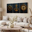 Ver imagem 3 de Kit3 Quadro Decorativo Marítimo Barco Ancora Bussola Veleiro Qualidade Premium Luxo 28x20cm