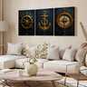 Kit3 Quadro Decorativo Marítimo Barco Ancora Bussola Veleiro Qualidade Premium Luxo 28x20cm - 3
