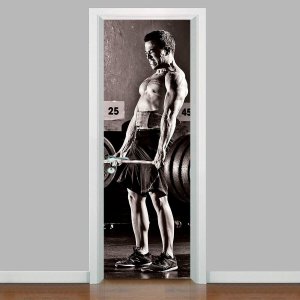 Adesivo Para Porta Exercício Funcional Homem Com Barra De Peso- 93X210Cm