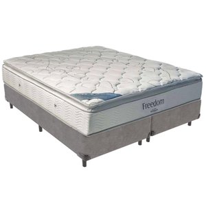Cama Box Cinza e Colchão Freedom Molas Ensacadas King Ortobom