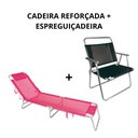 Ver imagem 2 de KIT 1 Cadeira De Praia Reforçada 140kg + 1 Cadeira Espreguiçadeira Alumínio Mor Rosa