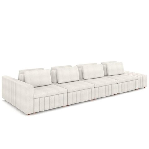 Sofá Ilha e Puff Sala Living 465cm Siesta M22 Boucle Bege Claro - Mpozenato