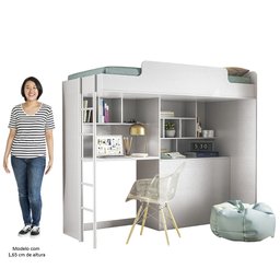 Cama Suspensa Juvenil Office com Nichos e Baú Concept S01 Branco - Mpozenato - 5