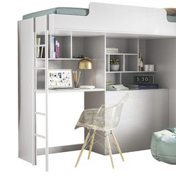 Cama Suspensa Juvenil Office com Nichos e Baú Concept S01 Branco - Mpozenato - 6