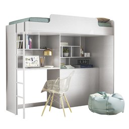Cama Suspensa Juvenil Office com Nichos e Baú Concept S01 Branco - Mpozenato - 1