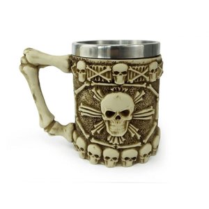 Caneca Caveira X com Alça 400ml Copo em Metal e Resina