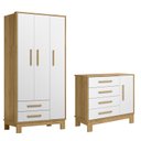 Ver imagem 1 de Jogo de Quarto Q Encanto Slim Guarda Roupa e Cômoda Freijó/branco - Qmovi