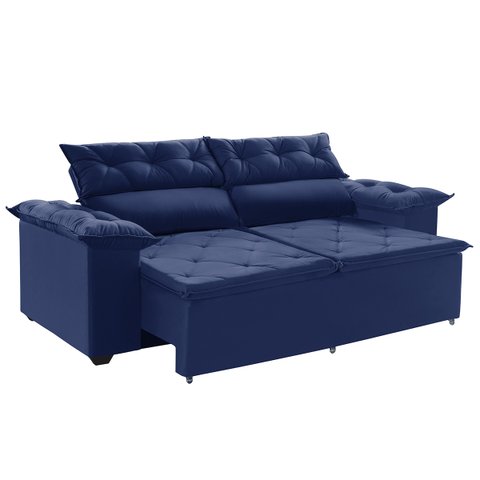Sofá Compact 180cm Retrátil, Reclinável com Molas Espirais Azul