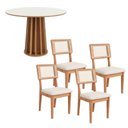 Ver imagem 5 de Conjunto Mesa de Jantar Kit Mesa + Cadeiras 4 Lugares Tampo MDF Tela Palha Sintética Bouclé Off
