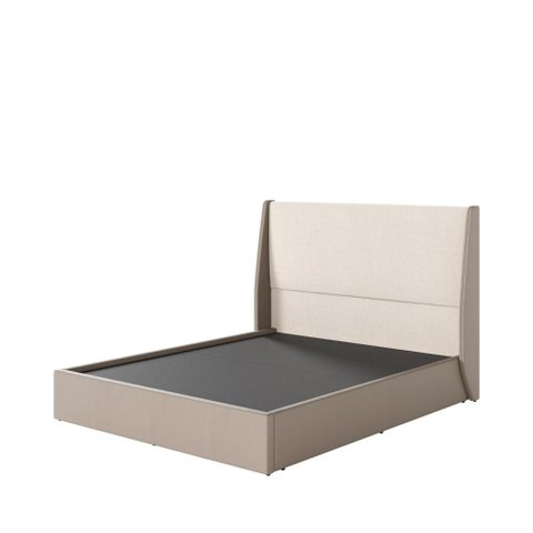 Cama Estofada Queen com Cabeceira Ayla - Linho Texturizado Off White C/ Pu Fendi