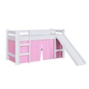 Ver imagem 5 de Cama Infantil Elevada com Escorregador Branco e Cortina Rosa Completa Móveis