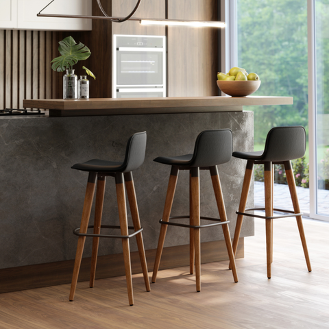 Kit 3 Banquetas Linea Base Madeira Cozinha Bar Bancada Alta:preto/preto