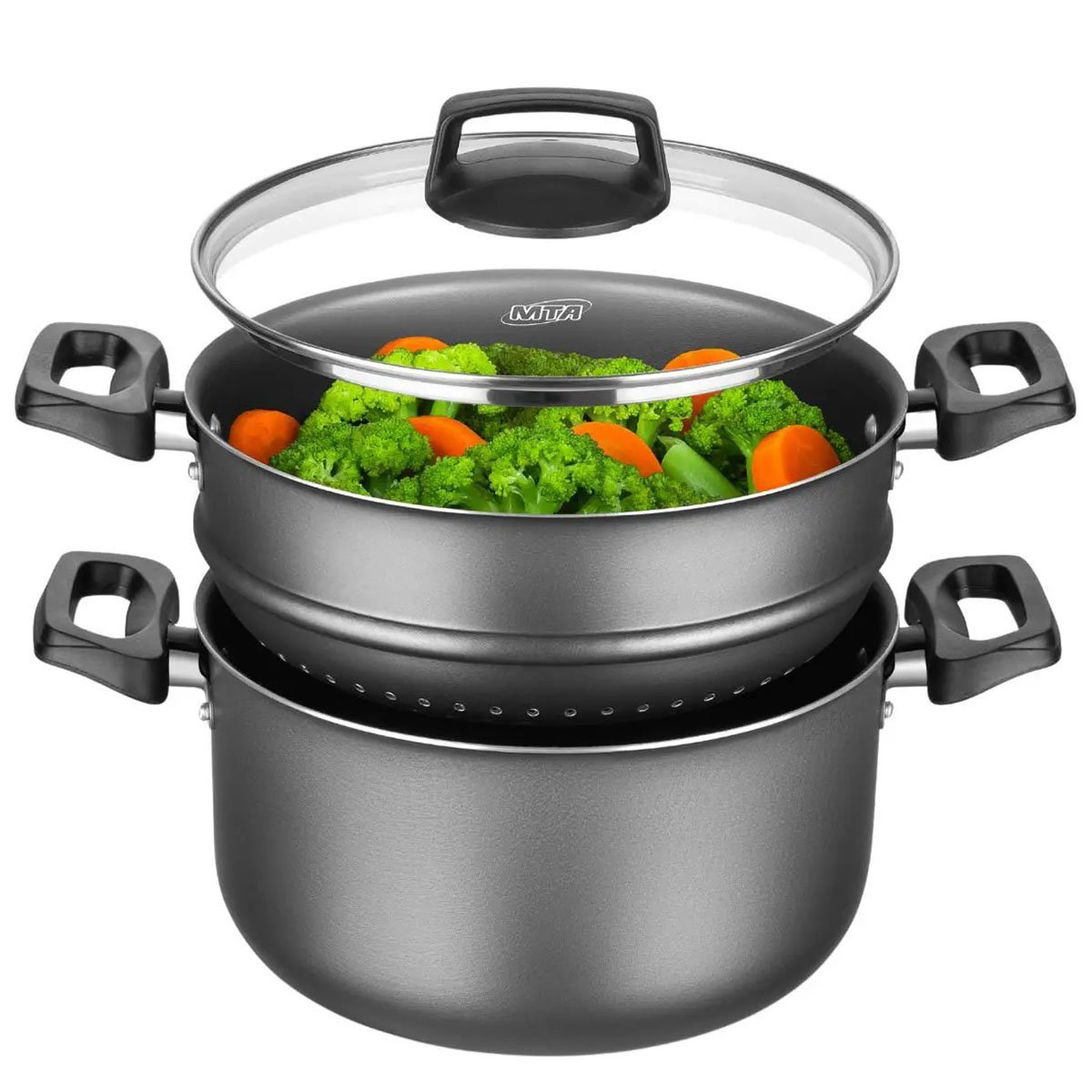 Panela Cozimento A Vapor Antiaderente 3 Em 1 Caçarola Espagueteira Cuscuzeira 3 Litros Massa Legumes - 5