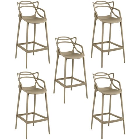 Kit 5 Banqueta Alta Allegra com Encosto Design Cozinha/bancada - Nude