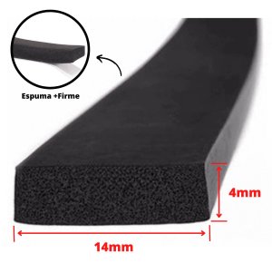 Espuma Fita Adesiva EVA | Borracha Vedação | e=4mmX10 Mts | Preta:14mm